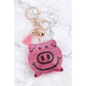 Cute Smiling Pink Pig Crystal Tassel Keyring Keychain Bag Charm